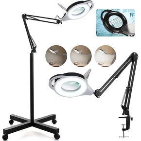 10X LED Magnifying Lamp, 2200 Lumen Super Bright Stepless Dimmable Magnifying Glass with Light, 4.2'' Real Glass Lens, Adjustable Metal Swing Arm Magnifier Lamp for Esthetician,Soldering,Sewing,Crafts in Kuwait