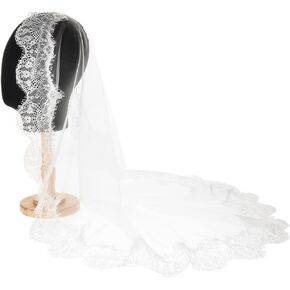 Girls Tulle Lace Edge Mantilla First Communion Veil for Church Ceremony,White,43 Inch