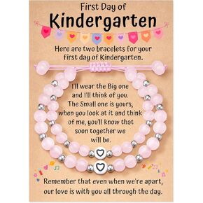 First Day of Kindergarten/School/Prek Gifts for Mother Daughter, Natural Stone Matching Bracelets, Back to School Supplies Gifts for Mommy and me