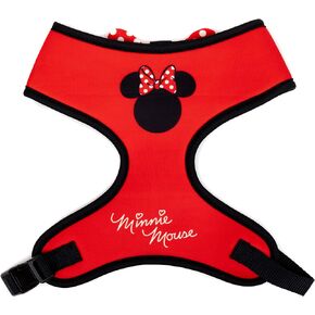 Disney Pet Harness, Dog Collar Plastic Buckle, Minnie Mouse Ears Icon with Bow Applique Polka Dot Red White