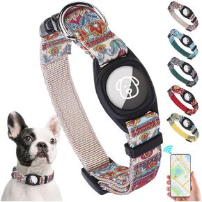 SCENEREAL Airtag Dog Collar for Small Medium Dogs, Dog Collar with Durable Airtag Holder, Compatible Apple Air Tag, Anti-Lost Adjustable Soft Comfortable Unique Style, Yellow S