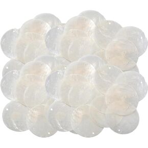 60 Pcs Round Capiz Shells, 2 Inches Round Natural Capiz Sea Shells with 2 Holes White Shells Pieces for for Wind Chimes Handcraft Jewelry Making Wedding Home Decor