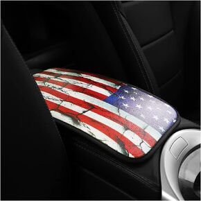 American Flag Car Center Console Pad, PU Leather Armrest Storage Box Mat, Vehicle Seat Box Cover Protector, Auto Interior Decor Accessories Universal for SUV Truck (Style A)