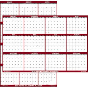 32" x 48" SwiftGlimpse 2025 Wall Calendar Erasable Jumbo XL Wet & Dry Erase Laminated 12 Month Annual Yearly Wall Planner, Reversible, Horizontal/Vertical, Maroon