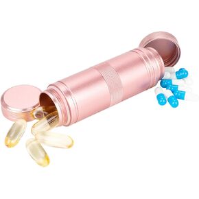 Pill Case 2 Times a Day - Portable Metal Pill Box Daily Waterproof Travel Pill Container, Pill Holder Organizer for Vitamin/Fish Oil/Supplements, 1 Pack Pill Box