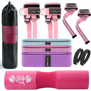 Barbell Pad Set for Squat,Hip Thrust Pad with 2 Upgraded Ankle Straps,3 Booty Bands, 2 Weightlifting Straps, Gym Pad for Hip Thrust and Carry Bag in Kuwait