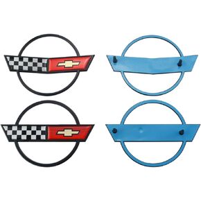 Pair Set C4 Corvette Gas Fuel Lid Emblem Cross Flag Front Nose and Rear Badge Nameplate Sticker Replacement for 1984 - 1990 Corvette