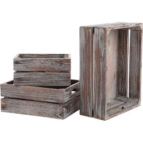 MyGift Country Rustic Torched Wood Storage Decorative Box, Nesting Wooden Crate Box Container, Set of 3