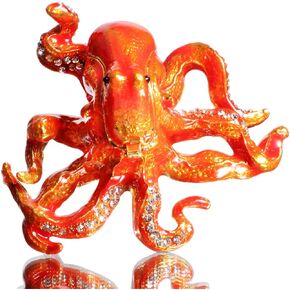 Waltz&F Octopus Hinged Trinket Box Bejeweled Hand-Painted Ring Holder Animal Collectible Figurine Decoration