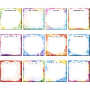 12 Pieces Inspirational Sticky Notes Watercolor Sticky Note Inspiring Words Motivational Note Colorful Memo Notepads Mini Pocket Notepads for Reminder Studying Office, 3 x 3 Inch