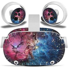Vinyl Skin Sticker for Oculus Quest 2 VR Headset & Controllers Only, Decal Protect Virtual Reality Set Cover - Purple Galaxy