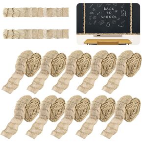 10 Rolls Ruffled Bulletin Board Borders- 66 Ft Burlap Bulletin Board Trim- DIY Ruffled Burlap Decorative Border Trims Crafts for School Classroom Office Farmhouse Decoration (Each 2in x 6.6ft)