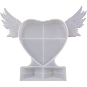 Large Heart Shape Photo Frame with 1 Pair Large Angel Wing Epoxy Mold, DIY Memorial Craft Making, Resin Casting Silicone Mold