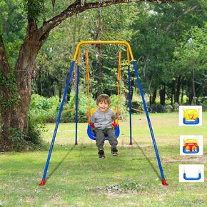 3-in-1 Toddler Swing Set,Indoor/Outdoor Baby Swing with Foldable Metal Stand, Kids Swing Seat for Playground,3 in 1 Kids Swing Seat Easy to Assemble and Store at Home Garage