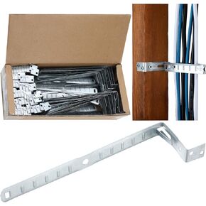 100 Pcs Stud Mounting Cable Support Cable to Wood or Metal Stud Support CS-CJ6 Pre Galvanized Steel Bolt Mount Cable with Locking Tab, Fasteners with Locking Tab Silver Box Fasteners