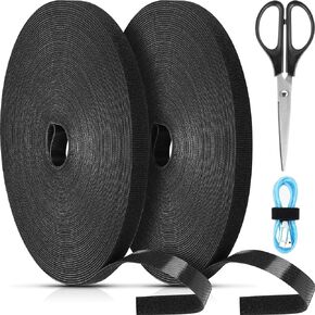 Hook and Loop Cable Ties Reusable, SAISN 82 ft x 2 Rolls Fastener Roll Cable Management Ties Double Sided Self Gripping Cable Straps for Home, Office, Cord Management - 1/2 inch Wide