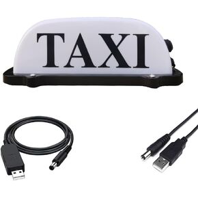 USB Rechargeable Battery Taxi Sign Light,Roof Taxi Sign with Magnetic Waterproof Taxi Cab Roof Top Illuminated Sign,Waterproof Taxi Dome LED Light with Sealed Base,White Light Displayed Taxi Lights