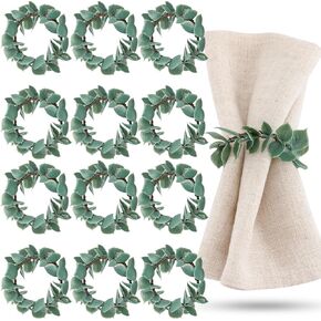 Domensi Napkin Rings Set of 12 Eucalyptus Leaf Napkin Rings Rustic Farmhouse Greenery Spring Wreath Napkin Ring Holders for Wedding Banquet Christmas Family Dining Table Decoration, (Classic Style)