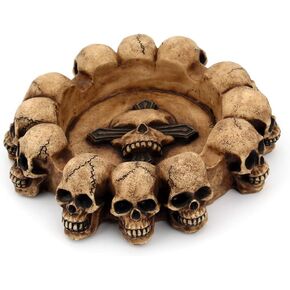Resin Skull Ashtray Cigarette Ash Container Human Skull Ashtray with 4 Cigarette Slots Smoking Room Office Bar Ornament Halloween Decor Scary Fantasy Gifts for Smokers (Black)