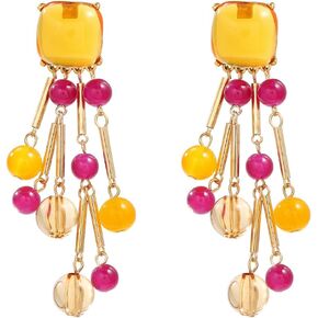 Round Geometric Tassel Earrings Tiny Beads Candy Ball Earrings Round Dangle Boho Colorful Earrings Multi-Layer Ear Stud Earrings for Women Girls