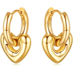 Gold Dainty Dangle Hoop Earrings for Women Girls Stainless Steel Delicate Cute Heart Star Dangle Earrings Fashion Jewelry Gift