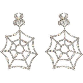 Punk Spider Web Dangle Statement Earrings Crystal Cubic Zirconia Horror Halloween Animal Chandelier Drop Dangling Studs Earring Personalized Gothic Jewelry Gifts for Women Girls