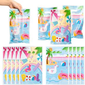 50Pcs Pink Summer Pool Party Favors Bags Beach Ball Theme Goody Candy Treat Bags Flamingo Party Decorations Plastic Gifts Bags Birthday Snack Bags Summer Beach Ball Party Favor Supplies for Kid