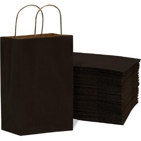 Prime Line Packaging 6x3x9 200 Pack Black Gift Bags with Handles, Small Kraft Paper Shopping Bags for Small Business, Retail, Boutique, Gift Wrap Bulk