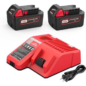 18V 6.5Ah Replacement for Mil-Waukee M-18 Battery and Charger Combo 2Pack 6500mAh 48-11-1850 Batteries for Mil-Waukee 18V + 48-59-1812 M-12&M-18 Battery Charger