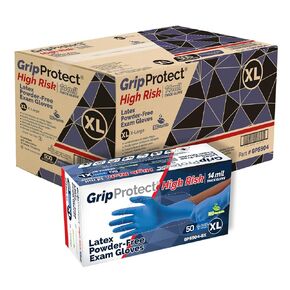 GripProtect High Risk 14 Mil Latex Exam Gloves | Powder-Free Disposable Gloves | Medical, Law Enforcement, EMS, First Responder (Small 500)