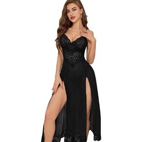YaShaer Women Lingerie Deep V Neck Nightwear One Piece Sexy Nightgowns Lace Babydoll Sleepwear Dress S-3XL