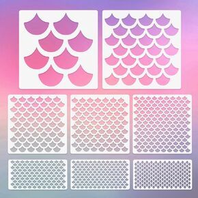 Mermaid Scale Stencils, 8 Pcs Mermaid Face Makeup Stencils Fish Scale Templates 3 Assorted Sizes Plastic Reusable Face Stencils for Painting on Wall Body Fabric Cookie in Saudi Arabia