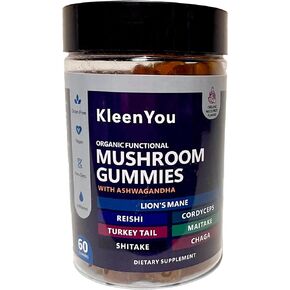 Lion's Mane & Ashwagandha Supplement Gummies - Comprehensive Mushroom Supplement for Cognitive & Immune Support, Vegan Blend with Reishi, Cordyceps - Low Carb, 60 Organic Mushroom Gummies