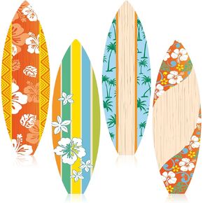 4 Pcs Summer Giant Surfboards Bulletin Board Display Set 47 x 13 Inch Surfing Bulletin Board Cutouts Tropical Graphics Surfboard Sign for School Classroom Surf Party Decorations