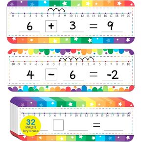 32 Pack Number Line Dry Erase Board Double Sided Classroom Must Haves Math Manipulatives Teacher Supplies for Kindergarten Elementary Special Education Students Homeschool 12"x4"
