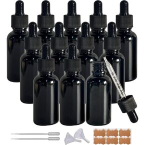 1 oz Black Glass Dropper Bottle, 12 Pack 30ml Black Glass Bottles with Glass Eye Dropper, for Essential Oils, Aromatherapy Oil, Beard Oil, Perfume, Leak Proof Travel Bottles for Liquids
