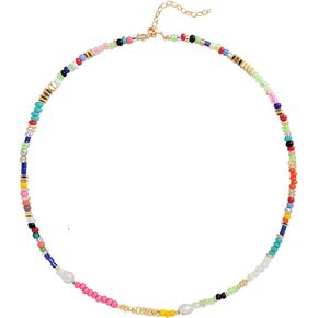 Colorful Beaded Necklace for Women Pearl Choker Necklace Adjustable Beach Shell Necklace Boho Bead Necklaces for Girls Jewlery Gifts