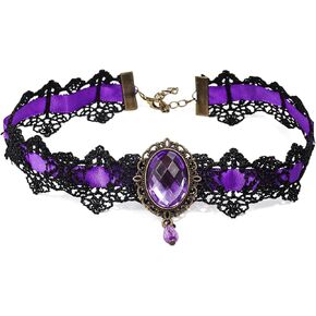 Pingyongchang Lace Choker Necklace Lace Crystal Choker Necklace for Women Halloween Weeding Pendant Choker for Girls Gothic Jewelry