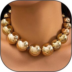 Chunky Gold Bead Statement Choker Necklaces for Women Teen Girls,Large Exaggerated Boho Gold Ball Chain Necklace Trendy Jewelry Accessories Gift