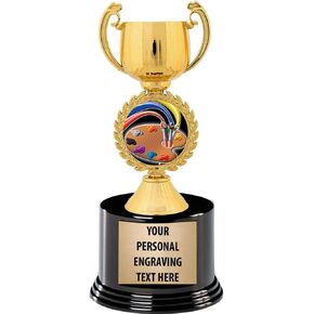 Crown Awards Art Trophies with Custom Engraving, 7.25" Personalized Artist Palette Art Award Trophy On Deluxe Round Base Prime