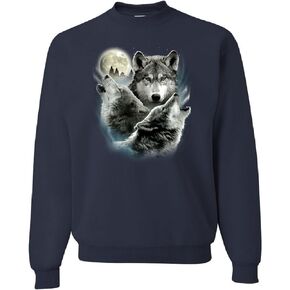 Tee Hunt Howling Wolf Pack Sweatshirt Wild Wilderness Animals Nature Moon Sweater
