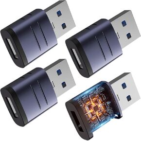 USB A to USB C Adapter 4 Pack, USB 3.0 Type C Female to A Male Charger Converter for iPhone 15 14 13 12 Series,Samsung Galaxy S23 S22 S21, High-Speed Data Transfer for Computer Laptop Tablet