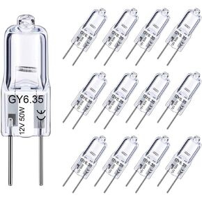 GY6.35 Halogen Bulb 50W, 12 Pack Dimmable GY6.35 Light Bulb Q50/CL/GY6/12V/T3/T4 JC Type GY6.35/G6.35 Bi-pin Base AC/DC 12V Warm White 2700K Single Ended Capsule Light Bulbs