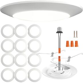 OREiN 12 Pack 4 Inch Recessed Lighting LED 10W=75W Eqv, CRI>90, 5CCT Dimmable Canless Downlight with Aluminum Junction Box, Waterproof LED Recessed Light for Indoor Bathroom Kitchen Bedroom