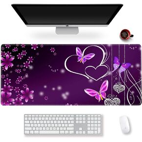 ARTSO Large Gaming Mouse Pad with Stitched Edges, XXL Extended Keyboard Mat Long Mousepad Desk Decor Writing Pad 35.1x15.7 in, Non-Slip Base for Work, Game, Office, Home, Blue Lotus Ink Painting