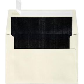 LUXPaper A4 Foil Lined Invitation Envelopes | Peel & Press | 4 1/4" x 6 1/4" | Natural w/Black LUX Lining | 70lb. Text | 50 Qty