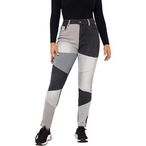 THUNDER STAR Women High Waist Patchwork Jeans Stretchy Denim Pants