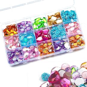 400PCS Self Adhesive Gems Jewels Rhinestones for Kids Crafts Bling Crystal Stickers10Shapes DIY Colorful Size ：8mm to 20mm Within Stickers in Flat Back for Arts & Crafts Projects