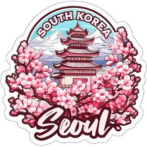 Seoul South Korea Sticker Travel Outdoors Decal Vinyl Small Waterproof for Water Bottle Mug Passport Book Scrapbook Notebook Laptop Tumbler Skateboard Computer Phone Size 4" Funny Gift