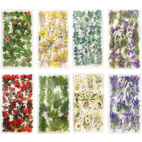 JUNEBRUSHS 850Pcs Transparent Pressed Flower Stickers, Dried Resin Flowers Stickers Plant Stickers for Scrapbooking DIY Diary Art Craft Planner Bottles Laptops Phone Cases Decorations